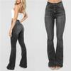 JEsilunmaMY Women's Mid Waist Button Flared Jeans Retro Slim Fit Skinny Bell Bottom Denim Pants Distressed Washed Flare Jeans (Black,X-Large) view 2