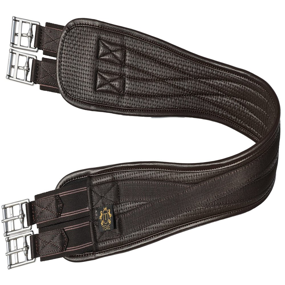 T TEKE Contoured Chafeless Girth for Horses, Airflow Waffle PVC Foam Construction with Double Side Heavy Duty Cotton Elastic and Stainless Steel Buckles (38"-56")