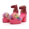 ZKXYFFS Chunky Heeled Sandals for Women Open Toe Ankle Strap Block Heel Platform Sandals Summer Fluffy Feather Dress Party High Heeled Sandal view 3