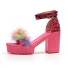 ZKXYFFS Chunky Heeled Sandals for Women Open Toe Ankle Strap Block Heel Platform Sandals Summer Fluffy Feather Dress Party High Heeled Sandal view 4