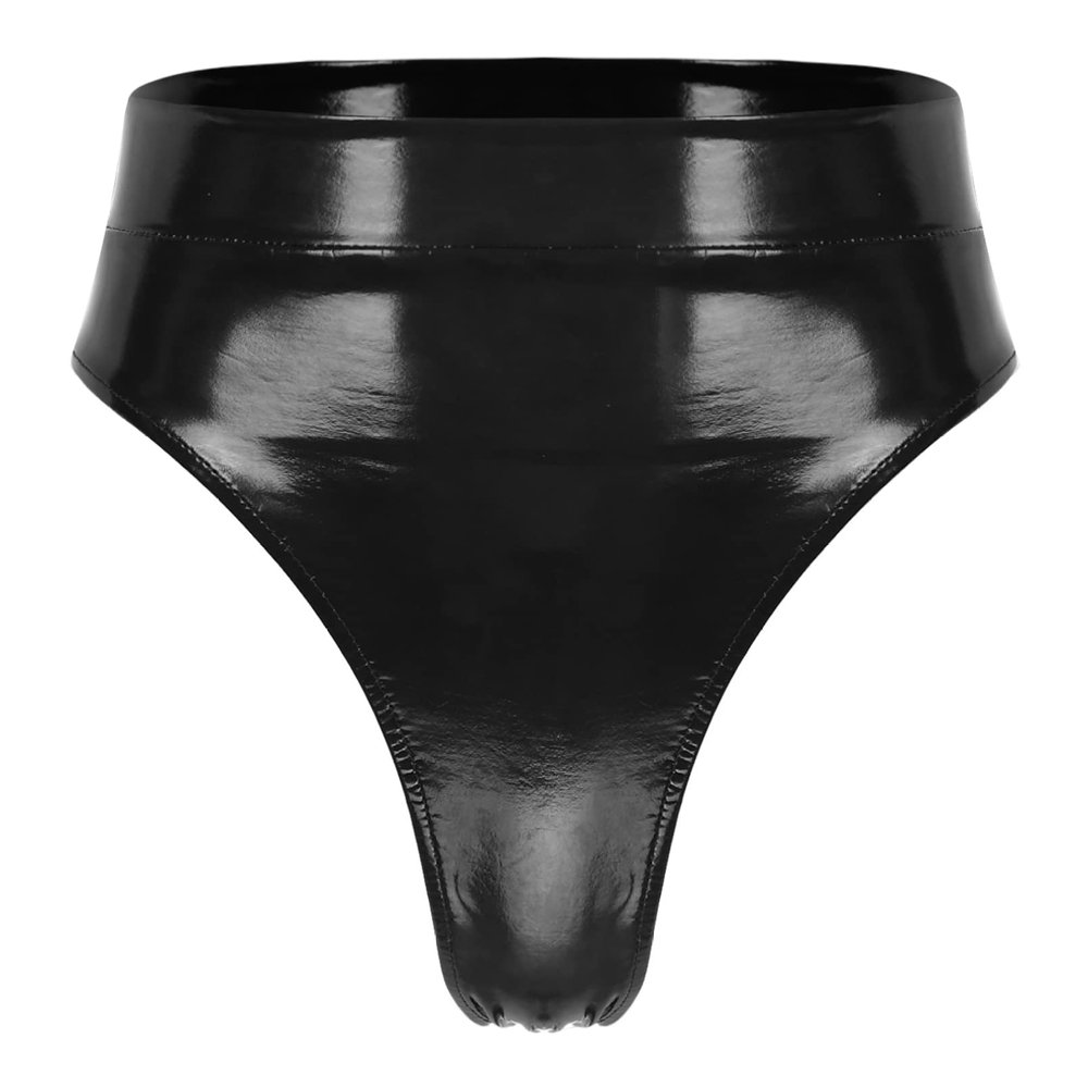 YONGHS Women PU Leather High Waist Booty Shorts Festival Rave Hot Pants Cheeky Dance Bottoms 5# Black Large