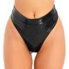 YONGHS Women PU Leather High Waist Booty Shorts Festival Rave Hot Pants Cheeky Dance Bottoms 5# Black Large view 2