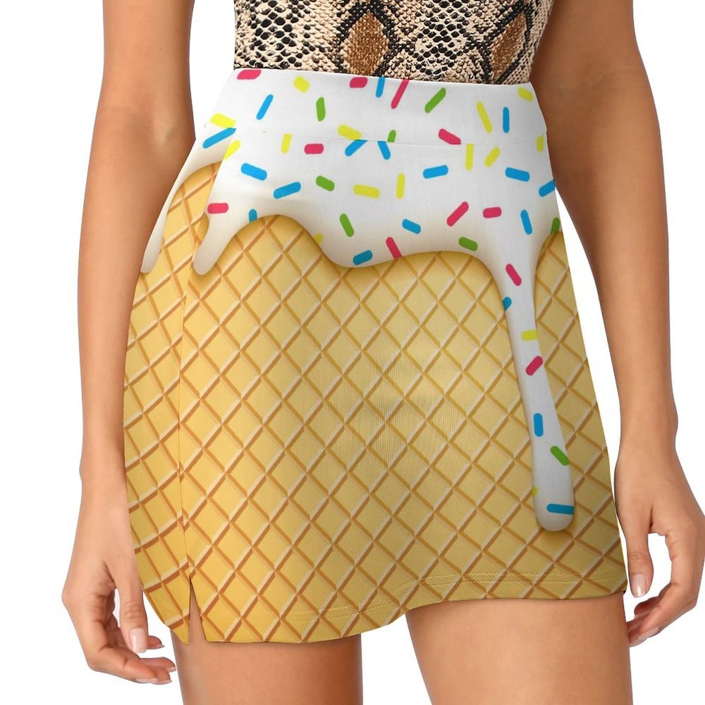 Ice Cream Cone Women's Tennis Skirt Golf Skorts Skirts Athletic Skirts with Shorts Pockets