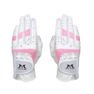 MAZEL Kids Golf Gloves for Youth Toddler Boys Girls, Right & Left Hand (1 Pair) Mircofiber Breathable Junior Golf Gloves, White Red Pink Blue Black Stars Color,Age 3-8 (Black Stars-Pink, L(Age 7-8))