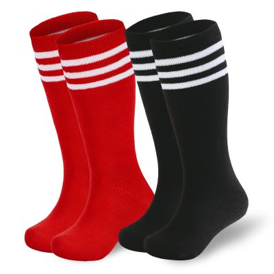 American Trends Kids Toddler Soccer Socks Softball Baseball Football Girls Boys Long Tube Knee High Socks 2 Pack Red Black White 3-6 Years
