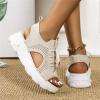 DOIX Women Mesh Wedges Sandals Lace Up Fish Mouth Platform Sport Sandals Ankle Elastic Sneaker Comfortable Lightweight Casual Sandals Slingback Open Toe Walking Shoes,Beige,US8/EU39 view 3