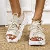 DOIX Women Mesh Wedges Sandals Lace Up Fish Mouth Platform Sport Sandals Ankle Elastic Sneaker Comfortable Lightweight Casual Sandals Slingback Open Toe Walking Shoes,Beige,US8/EU39 view 4