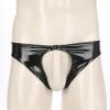 YONGHS Mens PVC Shiny Leather Tight Short Pants Solid Buckled Crotchless Boxer Shorts Hot Pants Black 4X-Large view 3