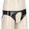 YONGHS Mens PVC Shiny Leather Tight Short Pants Solid Buckled Crotchless Boxer Shorts Hot Pants Black 4X-Large view 4