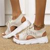 DOIX Women's Sports Thick Sole Sandals Summer Lace Up Mesh Fish Mouth Sandals Casual Platform Wedge Sandals Elastic Slip on Walking Shoes Lightweight Open Toe Sneakers,Beige,US8/EU39 view 2