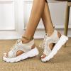 DOIX Women's Sports Thick Sole Sandals Summer Lace Up Mesh Fish Mouth Sandals Casual Platform Wedge Sandals Elastic Slip on Walking Shoes Lightweight Open Toe Sneakers,Beige,US8/EU39 view 3