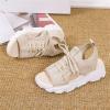 DOIX Women's Sports Thick Sole Sandals Summer Lace Up Mesh Fish Mouth Sandals Casual Platform Wedge Sandals Elastic Slip on Walking Shoes Lightweight Open Toe Sneakers,Beige,US8/EU39 view 4