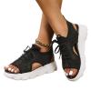 DOIX Women's Sports Thick Sole Sandals Summer Lace Up Mesh Fish Mouth Sandals Casual Platform Wedge Sandals Elastic Slip on Walking Shoes Lightweight Open Toe Sneakers,Black,US10/EU41 view 1