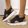 DOIX Women's Sports Thick Sole Sandals Summer Lace Up Mesh Fish Mouth Sandals Casual Platform Wedge Sandals Elastic Slip on Walking Shoes Lightweight Open Toe Sneakers,Black,US10/EU41 view 2