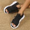 DOIX Women's Sports Thick Sole Sandals Summer Lace Up Mesh Fish Mouth Sandals Casual Platform Wedge Sandals Elastic Slip on Walking Shoes Lightweight Open Toe Sneakers,Black,US10/EU41 view 3