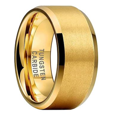 CROWNAL 7mm Gold Tungsten Carbide Rings for Men Women Wedding Bands Beveled Polished Edges Matte Finish Comfort Fit (Gold 7mm,10.5)