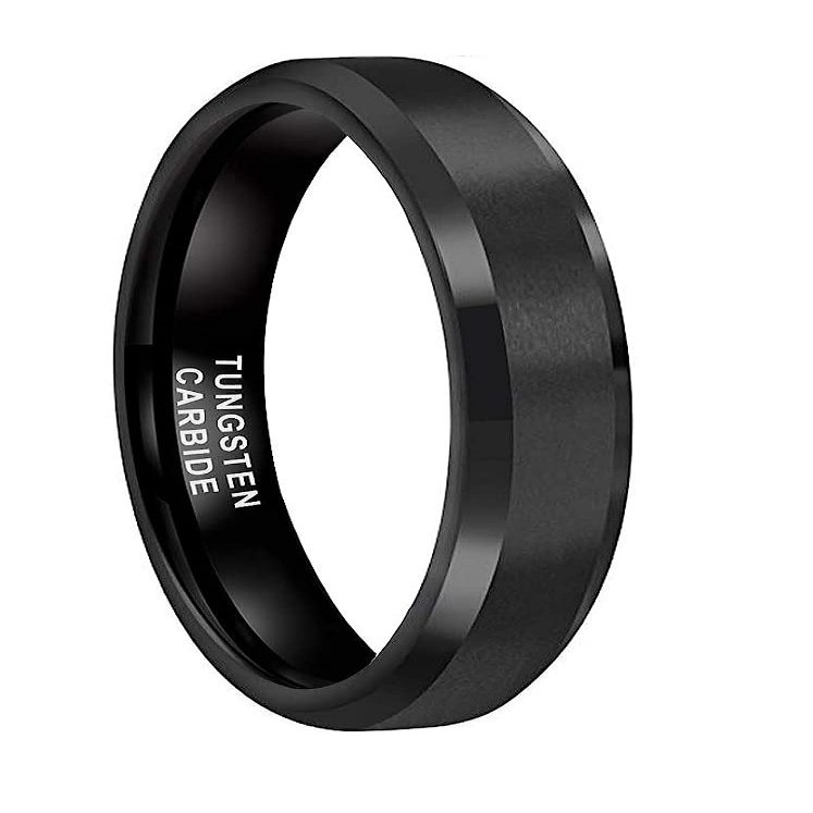 CROWNAL 3mm Black Tungsten Carbide Rings for Men Women Wedding Bands Beveled Polished Edges Matte Finish Comfort Fit (Black 3mm,9)