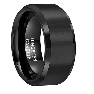 CROWNAL 7mm Black Tungsten Carbide Rings for Men Women Wedding Bands Beveled Polished Edges Matte Finish Comfort Fit (Black 7mm,9)