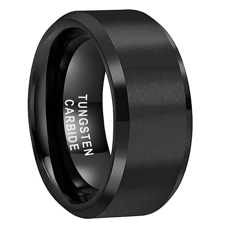 CROWNAL 7mm Black Tungsten Carbide Rings for Men Women Wedding Bands Beveled Polished Edges Matte Finish Comfort Fit (Black 7mm,9)