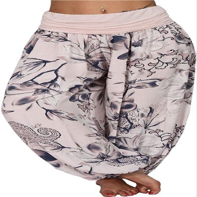 Women's Casual Floral Print Slacks Vintage Elastic Waist Pocket Wide Leg Pants Summer Beach Loose Lounge Trousers (Light Pink,4X-Large)