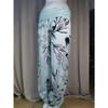 Women's Loose Floral Wide Leg Pants Elastic Waist Casual Long Trousers with Pockets Summer Beach Printed Slacks (Light Blue,3X-Large) view 3