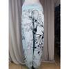 Women's Loose Floral Wide Leg Pants Elastic Waist Casual Long Trousers with Pockets Summer Beach Printed Slacks (Light Blue,3X-Large) view 4