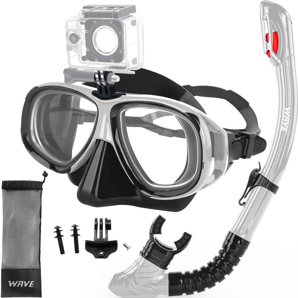 Nearsighted Snorkel Gear, Nearsighted Snorkel Mask Nearsighted Snorkel Set for Adult Youth, Shortsighted Diving Mask & Dry Top Snorkel with Detachable Camera Mount for Scuba Diving, Snorkeling