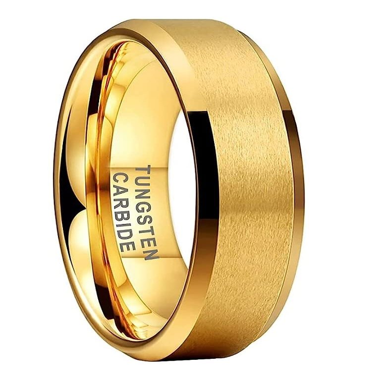 CROWNAL 5mm Gold Tungsten Carbide Rings for Men Women Wedding Bands Beveled Polished Edges Matte Finish Comfort Fit (Gold 5mm,10.5)