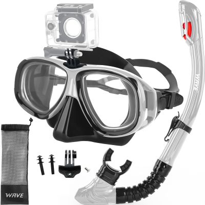 Nearsighted Snorkel Gear, Nearsighted Snorkel Mask Nearsighted Snorkel Set for Adult Youth, Shortsighted Diving Mask & Dry Top Snorkel with Detachable Camera Mount for Scuba Diving, Snorkeling