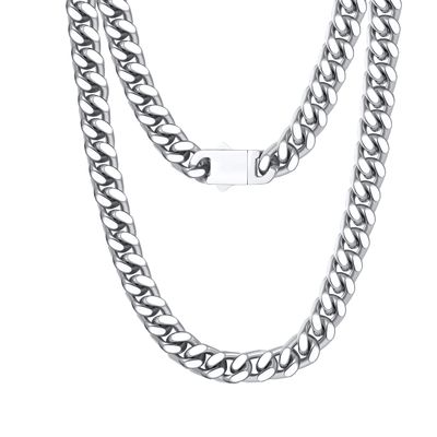 12mm Miami Cuban Link Chain for Men Women 316L Stainless Steel Man Hiphop Silver Color Choker Necklace 16/18/20/22/24/26 Inches (width 9mm 18 inches)