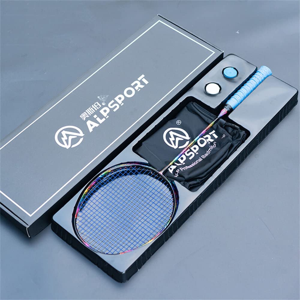 4U 80g Max 32Lbs Colorful Frame Ultralight Strung 100% Full Carbon Fiber Raket Sports Badminton Racket (1pcs Blue Boxed)