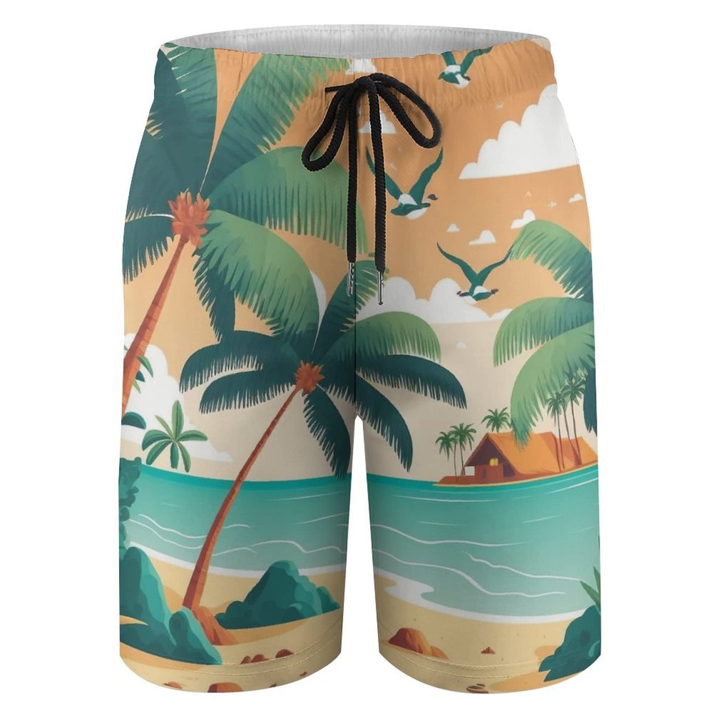 YNEE Hawaii Morning Boys Teens Swim Trunks Quick Dry Surfing Board Shorts Drawstring Hawaii Morning