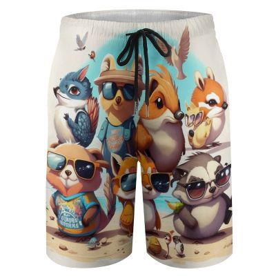 YNEE Cartoon Animals Wearing Sunglasses Boys Teens Swim Trunks Quick Dry Surfing Board Shorts Drawstring Cartoon Animals Wearing Sunglasses