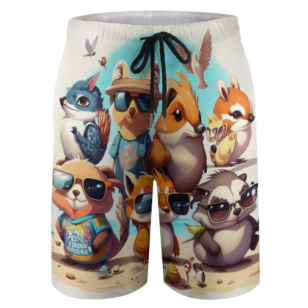YNEE Cartoon Animals Wearing Sunglasses Boys Teens Swim Trunks Quick Dry Surfing Board Shorts Drawstring Cartoon Animals Wearing Sunglasses