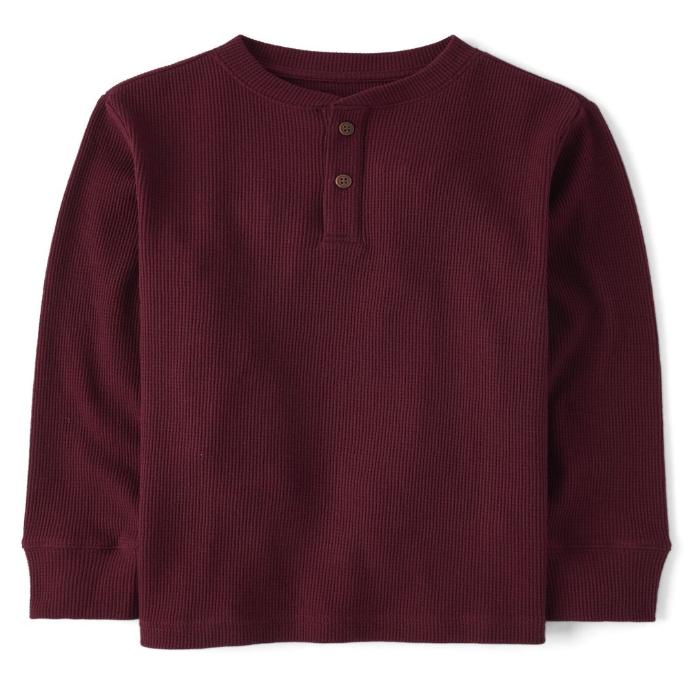 The Children's Place,Long Sleeve Thermal Henley Shirt,Redwood,Small (5/6)