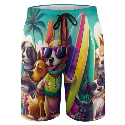 YNEE Cartoon Dog Boys Teens Swim Trunks Quick Dry Surfing Board Shorts Drawstring Cartoon Dog