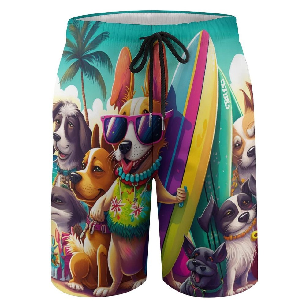 YNEE Cartoon Dog Boys Teens Swim Trunks Quick Dry Surfing Board Shorts Drawstring Cartoon Dog
