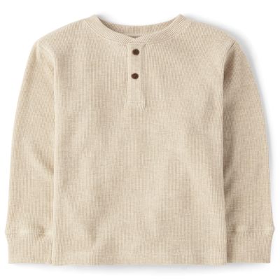 The Children's Place Boys' Long Sleeve Thermal Henley Shirt, Straw, X-Small