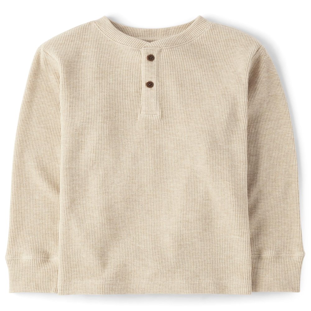 The Children's Place Boys' Long Sleeve Thermal Henley Shirt, Straw, X-Small
