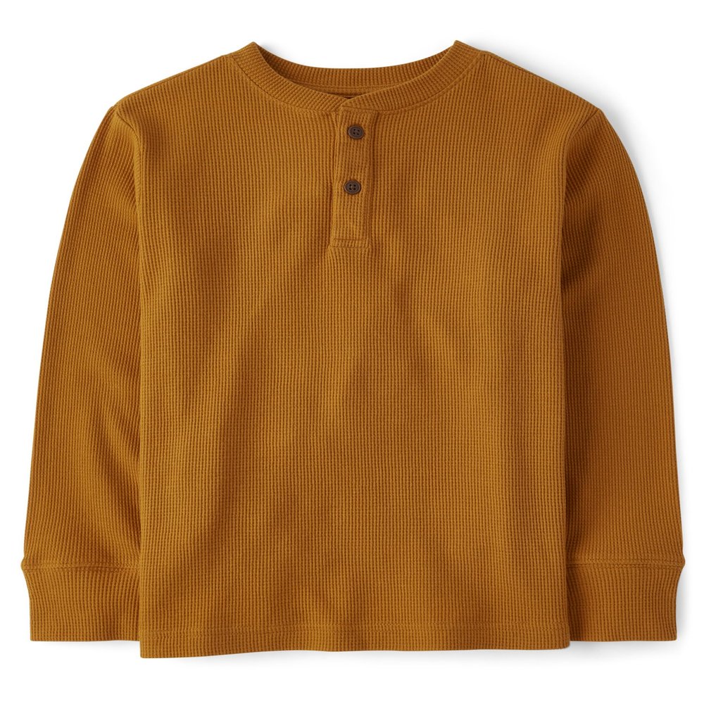 The Children's Place Boys' Long Sleeve Thermal Henley Shirt, Honey Comb, X-Small