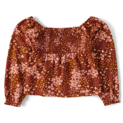 The Children's Place,Long Sleeve Smocked Peplum Top,HOT Spice,Large (10/12)