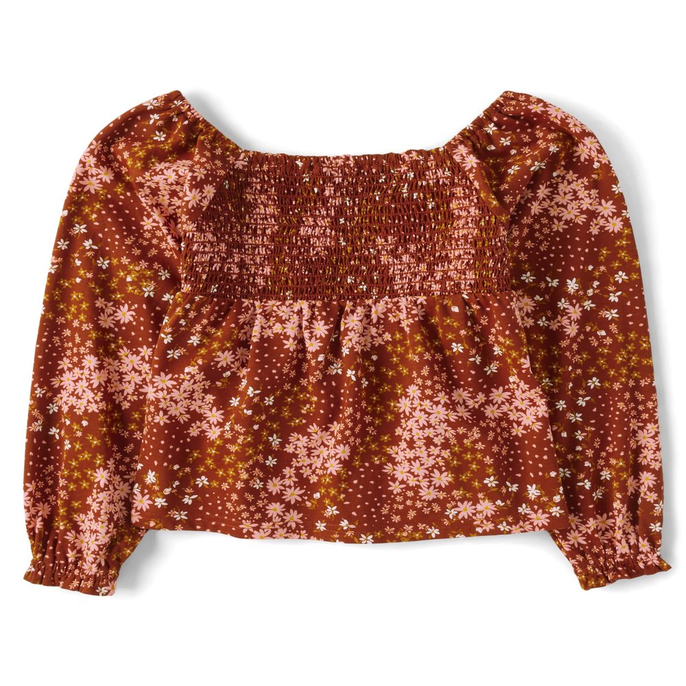 The Children's Place,Long Sleeve Smocked Peplum Top,HOT Spice,Large (10/12)