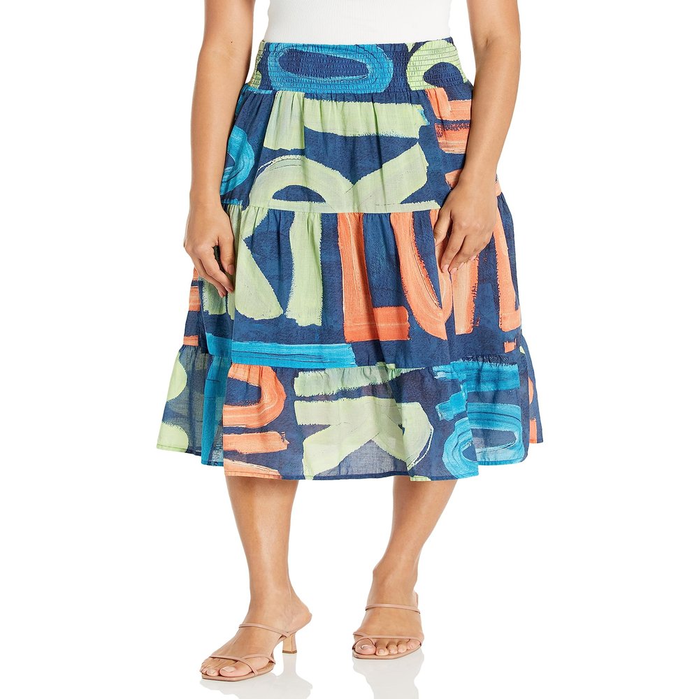 NIC+ZOE Love Art Joy Skirt, Indigo Multi, XL