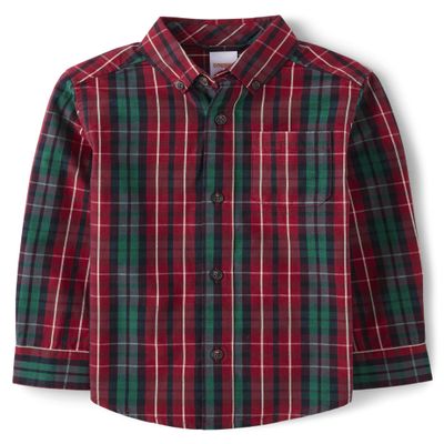 Gymboree,and Toddler Long Sleeve Plaid Button Up Shirts,Royal Plaid,3T