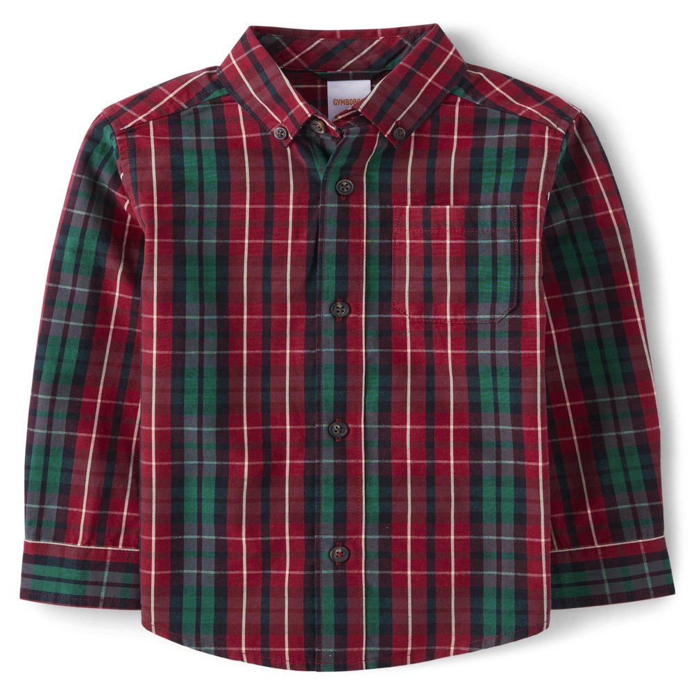 Gymboree,and Toddler Long Sleeve Plaid Button Up Shirts,Royal Plaid,3T