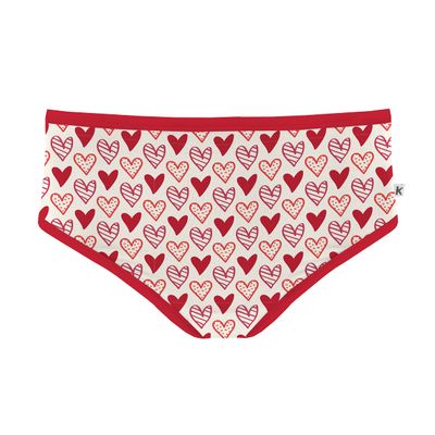 KICKEE Hearts Print in Womens Classic Briefs, Tagless Panties for Women, Cute Bikini Style, KicKee Signature Blend Fabric, Seamless Comfort for All Day Wear (Natural Heart Doodles - S)
