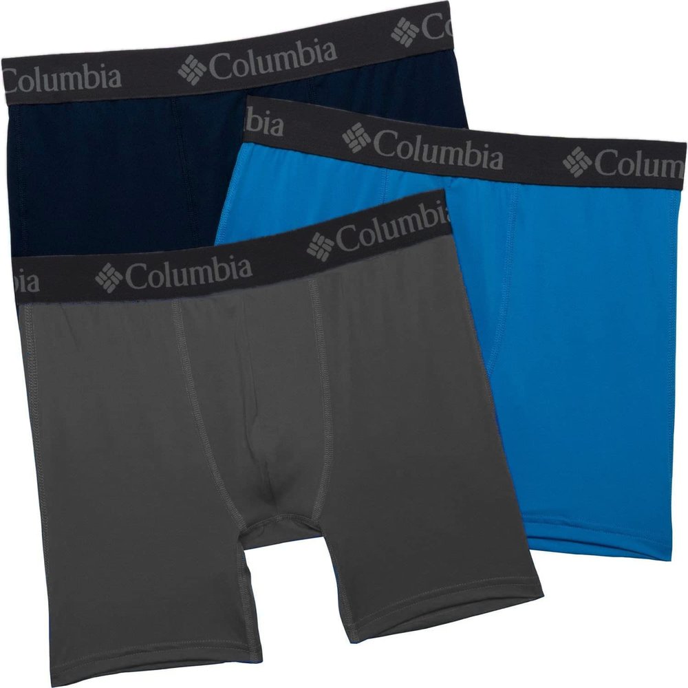 Columbia Men's Overall Mesh Boxer Brief 3 Pair, Charcoal/Compass Blue/Collegiate Navy, Small