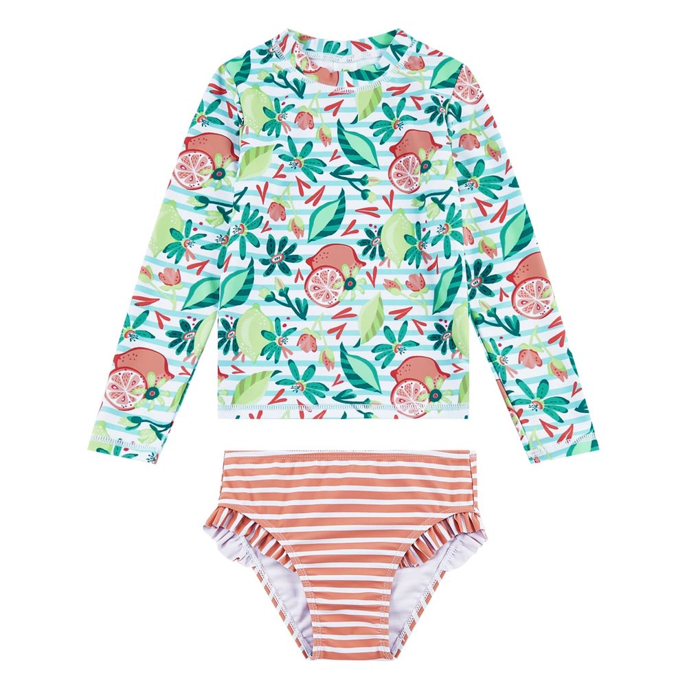 upandfast Girls Rash Guard Set Long Sleeve Two Piece Bathing Suit with UPF 50+ Sun Protection (Lemon, 5 Years)