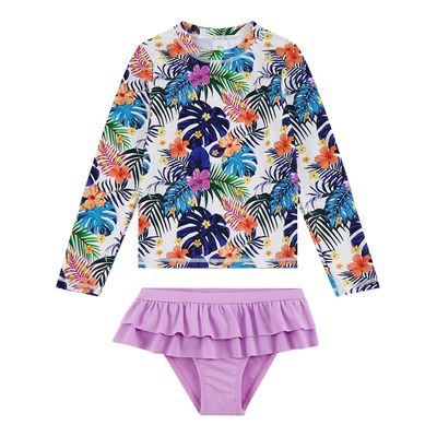 upandfast Toddler and Little Girls Rash Guard Sets with Bikini Bottoms Bathing Suit (Purple Flower, 4 Years)