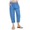 XUNRYAN Womens Linen Capri Yoga Pants Wide Leg Loose Comfy Lounge Capris Casual Summer Flowy Boho Crop Pants with Pockets view 1